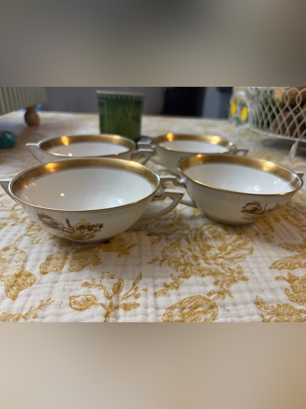 VintageRoyal Copenhagen White Porcelain Soup Cups with Gold Trim set of 4